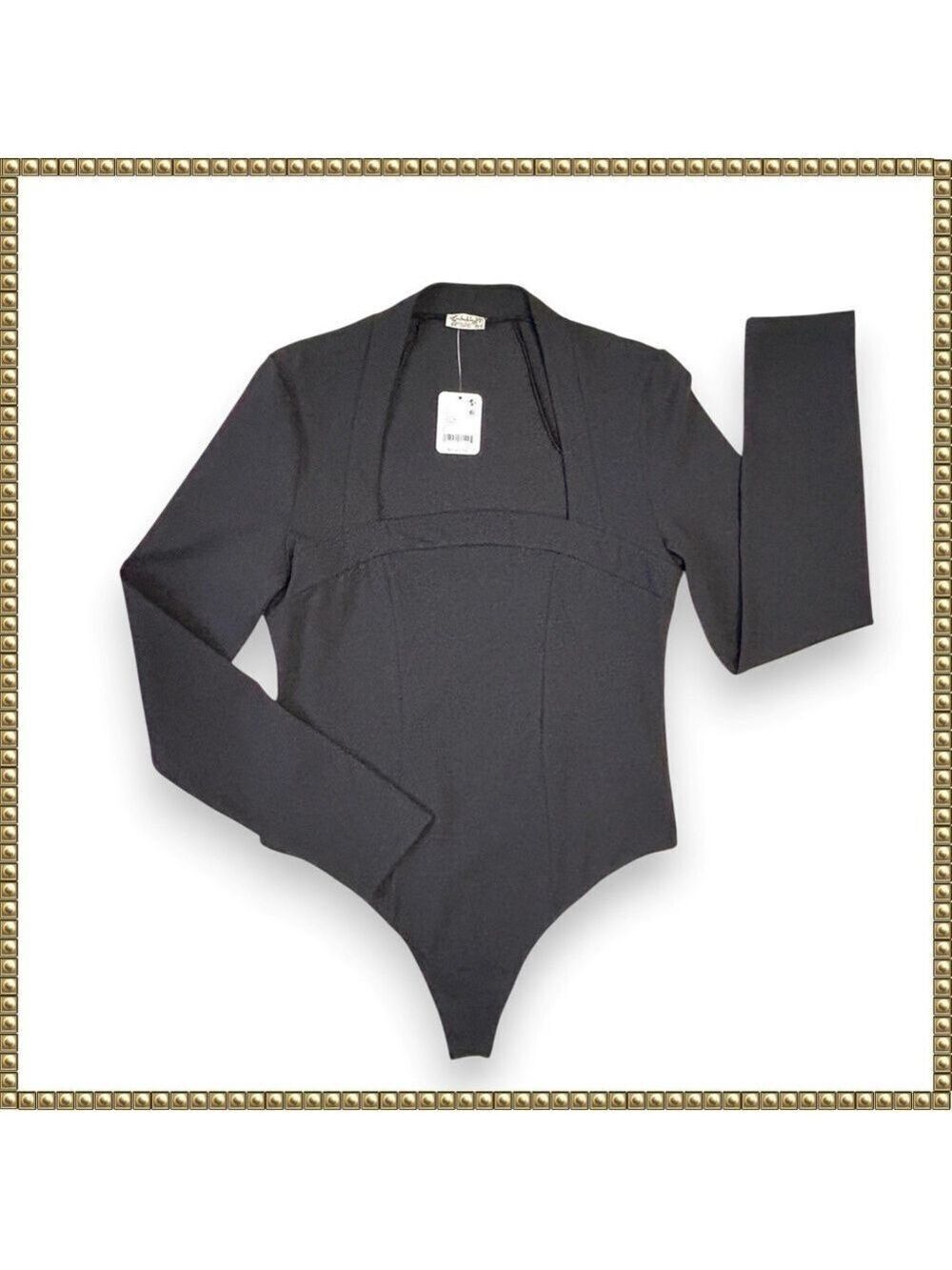 Free People Black Bodysuit Long Sleeve Square Neck Large NWT